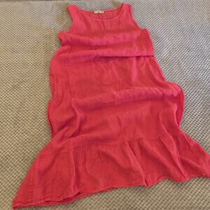 Terzo Millennio Linen Midi Dress Red Sleeveless Italian Lagenlook Coastal Small
